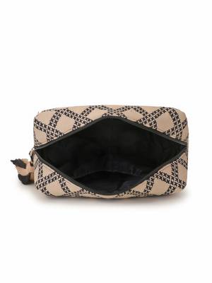beige black cotton canvas jacquard travel pouch 6