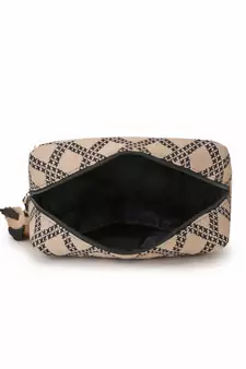 beige black cotton canvas jacquard travel pouch