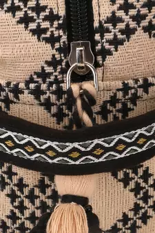 beige black cotton canvas jacquard travel pouch