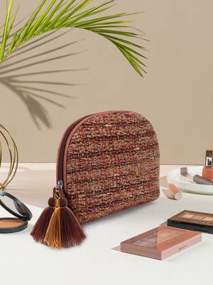 Boho Rust & Multi Cotton Acrylic Striped Self Design Travel Accessory Bag 1