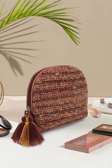 Boho Rust & Multi Cotton Acrylic Striped Self Design Travel Accessory Bag