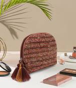Boho Rust & Multi Cotton Acrylic Striped Self Design Travel Accessory Bag