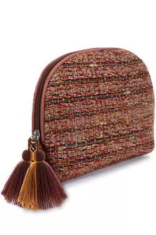 Boho Rust & Multi Cotton Acrylic Striped Self Design Travel Accessory Bag