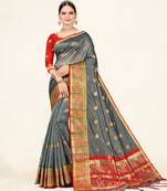 Sweet smile stylish saree with blouse set-Grey