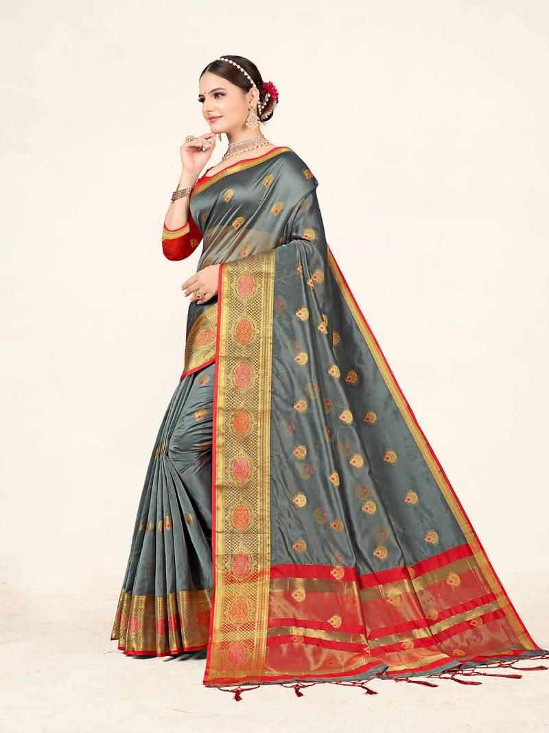 Sweet smile stylish saree with blouse set-Grey