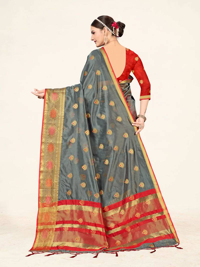 Sweet smile stylish saree with blouse set-Grey