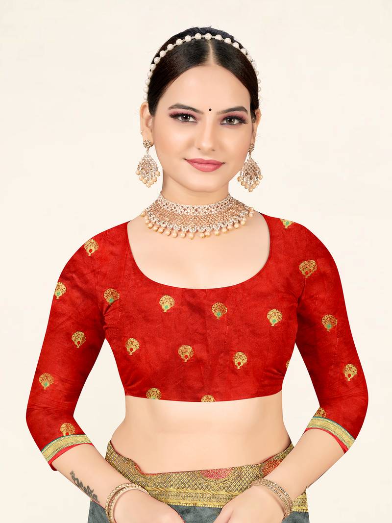 Sweet smile stylish saree with blouse set-Grey