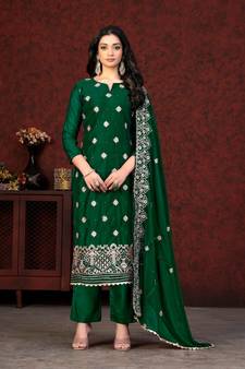 Green Embroidery,Hand Work Modal Chanderi unstitched Long Length Kameez Pant party wear salwarsuit