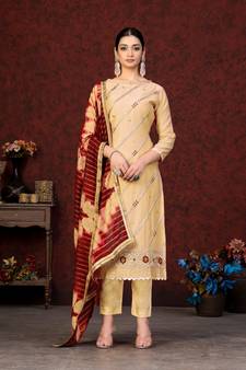 Yellow Embroidery Work,Saburi Printed Modal Chanderi unstitched Long Length Kameez Pant party wear salwarsuit