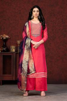 Gajri Embroidery Work,Wevon Dupatta Modal Chanderi unstitched Long Length Kameez Pant party wear salwarsuit