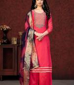 Gajri Embroidery Work,Wevon Dupatta Modal Chanderi unstitched Long Length Kameez Pant party wear salwarsuit