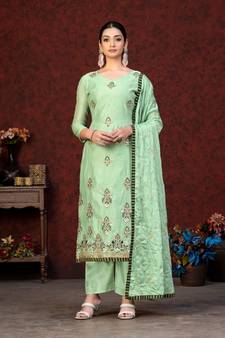 Pista Embroidery,Hand Work Modal Chanderi unstitched Long Length Kameez Pant party wear salwarsuit