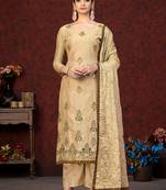 Beige Embroidery,Hand Work Modal Chanderi unstitched Long Length Kameez Pant party wear salwarsuit