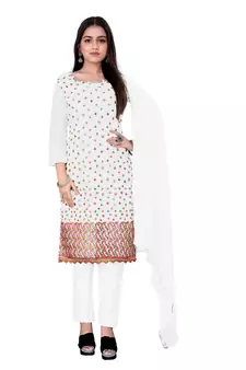 White Designer Embroidery Work Chanderi Cotton unstitched Long Length Kameez Pant party wear salwarsuit