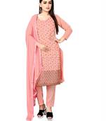 Pink Designer Embroidery Work Chanderi Cotton unstitched Long Length Kameez Pant party wear salwarsuit