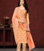 Peach Printed,Hand Work Modal Silk unstitched Long Length Kameez Pant party wear salwarsuit