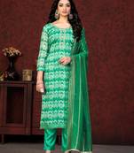 Green Printed,Hand Work Modal Silk unstitched Long Length Kameez Pant party wear salwarsuit