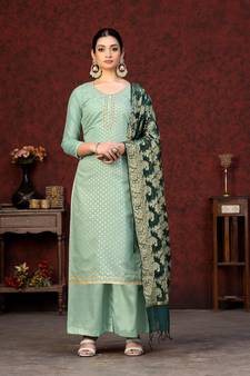 Pista Wevon Jacquard Designer Banarasi Silk unstitched Long Length Kameez Pant party wear salwarsuit