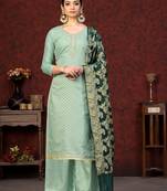 Pista Wevon Jacquard Designer Banarasi Silk unstitched Long Length Kameez Pant party wear salwarsuit