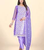 Purple Designer Embroidery Work Organza unstitched Long Length Kameez Pant party wear salwarsuit