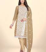 Beige Designer Embroidery Work Organza unstitched Long Length Kameez Pant party wear salwarsuit