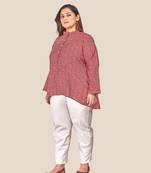 Stylish geometric print ladies long sleeves top-Maroon