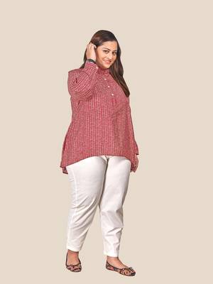 Stylish geometric print ladies long sleeves top-Maroon 2