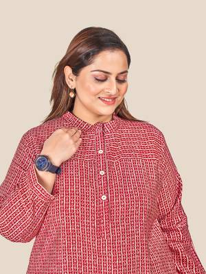 Stylish geometric print ladies long sleeves top-Maroon 5