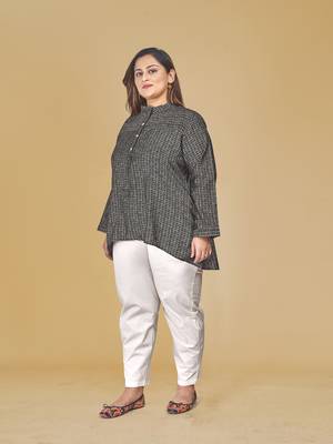Stylish geometric print ladies long sleeves top-Black 1