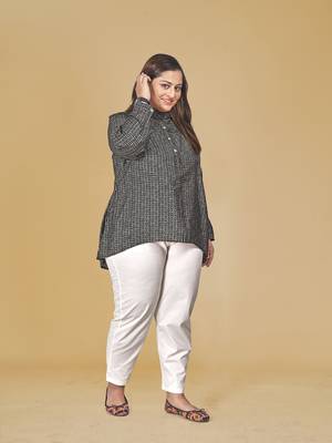 Stylish geometric print ladies long sleeves top-Black 2