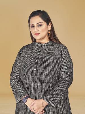 Stylish geometric print ladies long sleeves top-Black 4