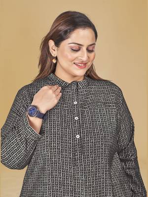 Stylish geometric print ladies long sleeves top-Black 5