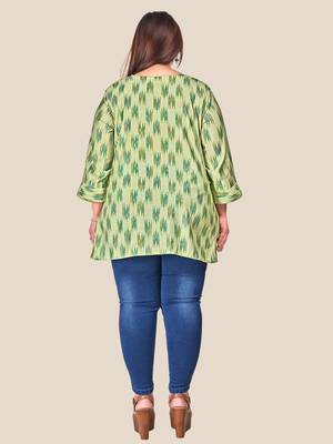 Stylish  modal  chanderi foil print ladies top with tassles-Green 3