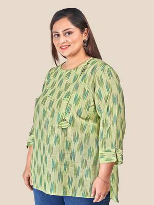 Stylish  modal  chanderi foil print ladies top with tassles-Green 4