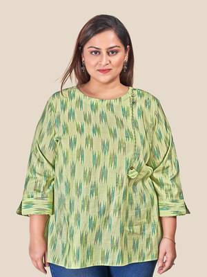 Stylish  modal  chanderi foil print ladies top with tassles-Green 5