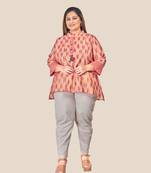 Stylish  modal  chanderi foil print ladies top with tassles-Peach