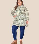 Stylish ladies modal chanderi floral print long  top with tassles- Blue