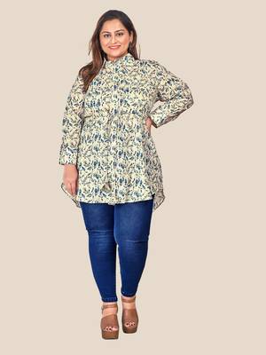 Stylish ladies modal chanderi floral print long  top with tassles- Blue 2