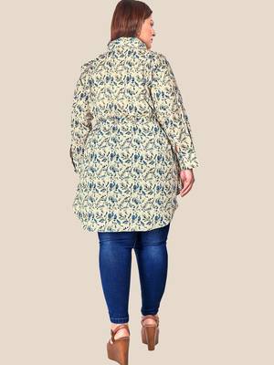 Stylish ladies modal chanderi floral print long  top with tassles- Blue 3