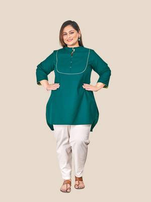Stylish ladies long top with yoke & lacework- Blue 1