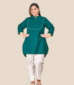 Stylish ladies long top with yoke & lacework- Blue