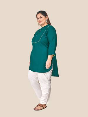 Stylish ladies long top with yoke & lacework- Blue 3