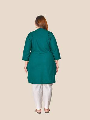 Stylish ladies long top with yoke & lacework- Blue 4