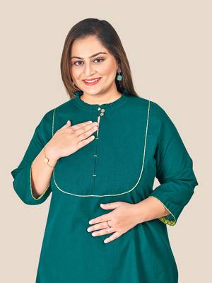 Stylish ladies long top with yoke & lacework- Blue 5
