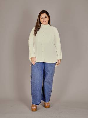 Stylish ladies patterned bib collar top-White 1