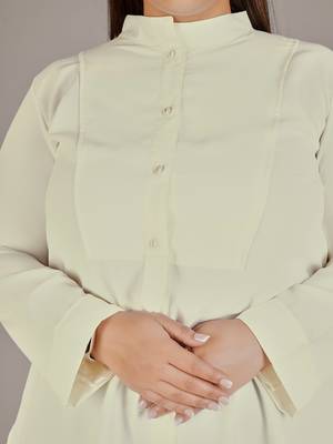 Stylish ladies patterned bib collar top-White 4