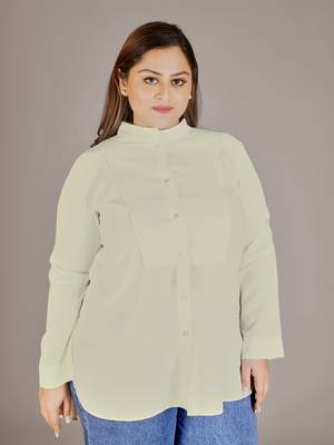 Stylish ladies patterned bib collar top-White 5