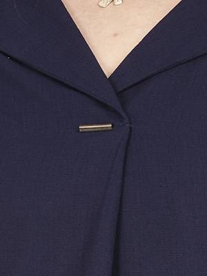 Stylish ladies notch collar high low  top-Navy Blue 5