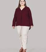 Stylish ladies notch collar high low  top-Maroon