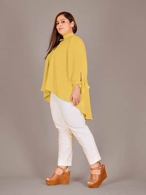 Stylish ladies high low top with tie up sleeve -Yellow 2